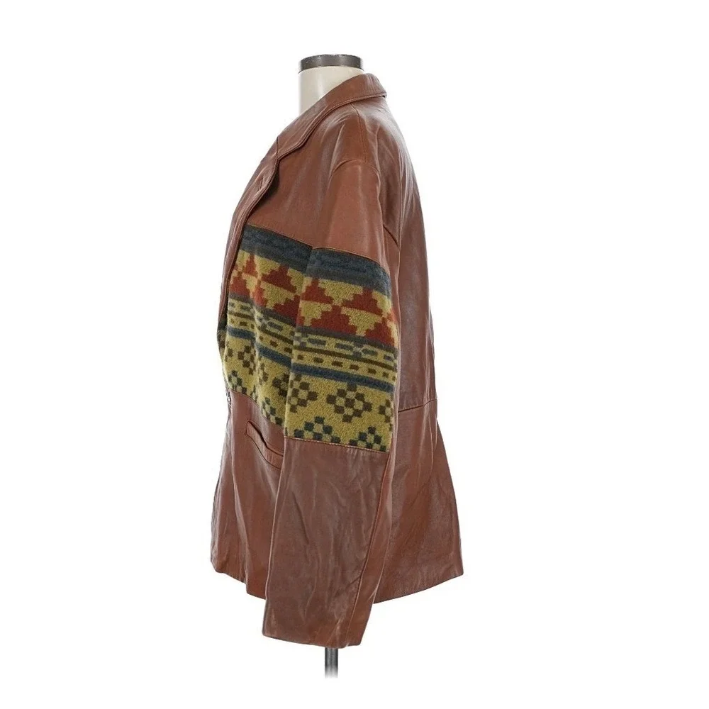 Hurricane Collection Men Butter Soft Leather Southwest Tapestry Blazer‎ Jacket M